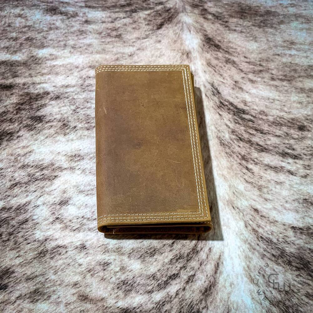 NEW 3D men's trifold rodeo style triple stitch wallet in medium brown